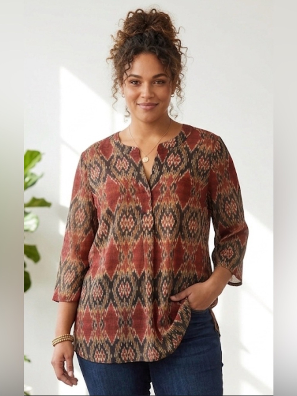 Jones Wear-Boho Print Blouse Size 14 Great Condition Flowy Lightweight Top